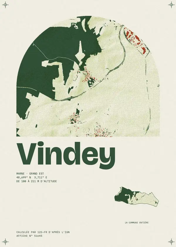 Affiche de Vindey, calculée par 123-fr d'après l'IGN