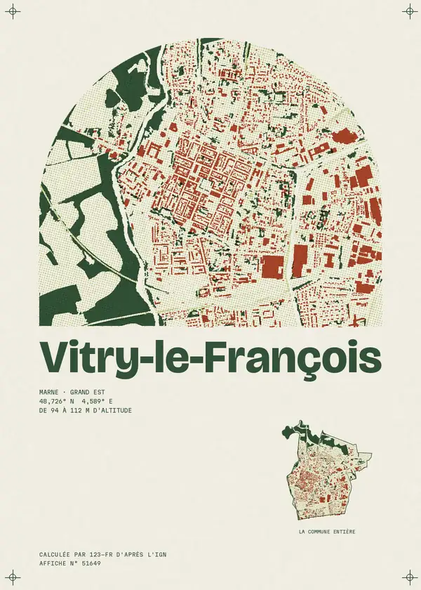 Affiche de Vitry-le-François, calculée par 123-fr d'après l'IGN