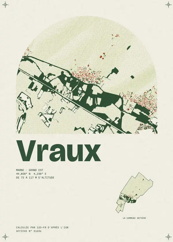 Affiche de Vraux, calculée par 123-fr d'après l'IGN