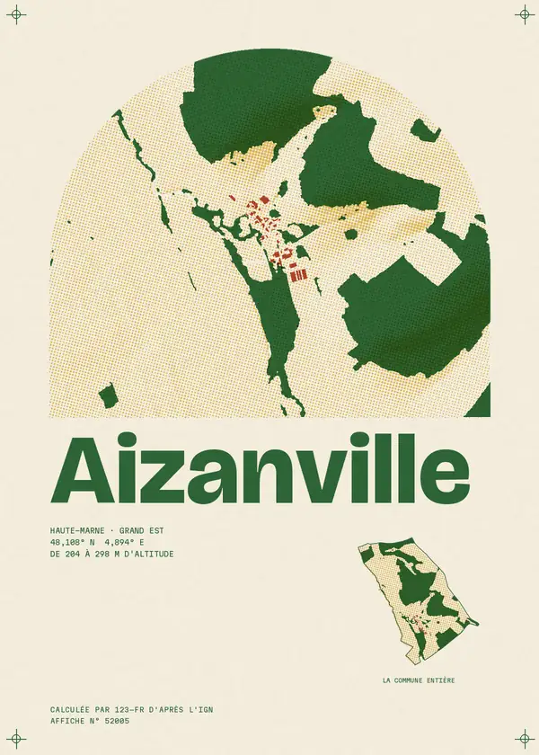 Affiche de Aizanville, calculée par 123-fr d'après l'IGN
