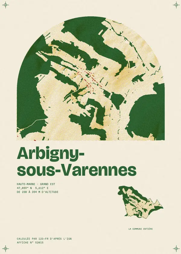 Affiche de Arbigny-sous-Varennes, calculée par 123-fr d'après l'IGN