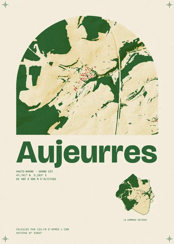 Affiche de Aujeurres, calculée par 123-fr d'après l'IGN