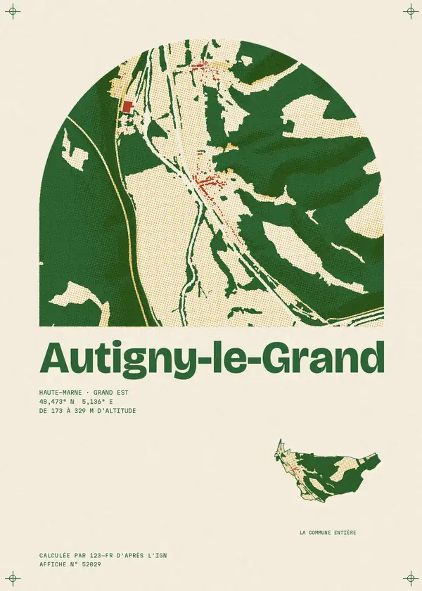 Affiche de Autigny-le-Grand, calculée par 123-fr d'après l'IGN