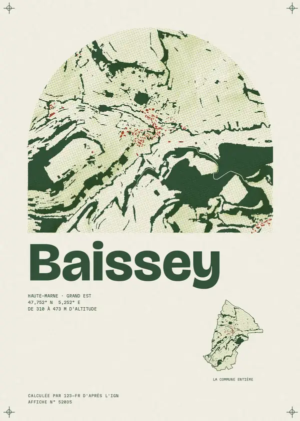 Affiche de Baissey, calculée par 123-fr d'après l'IGN