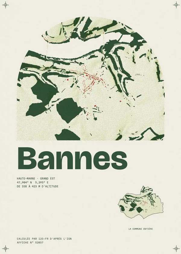 Affiche de Bannes, calculée par 123-fr d'après l'IGN