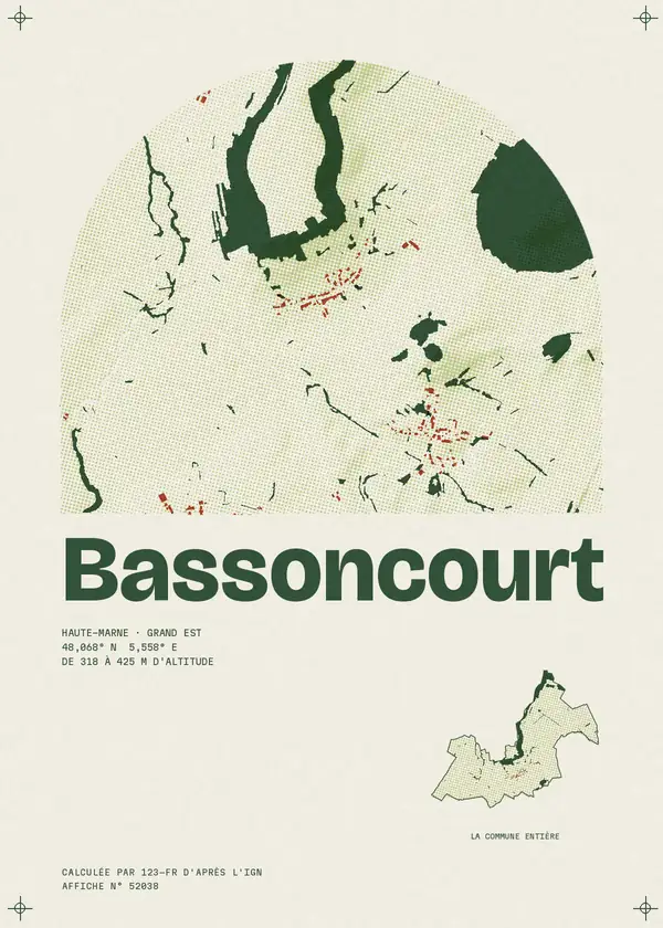 Affiche de Bassoncourt, calculée par 123-fr d'après l'IGN