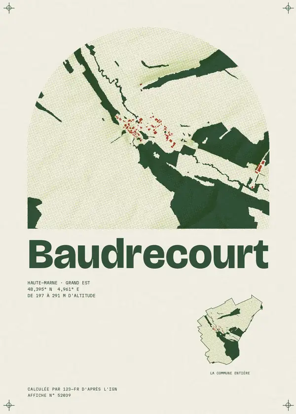 Affiche de Baudrecourt, calculée par 123-fr d'après l'IGN