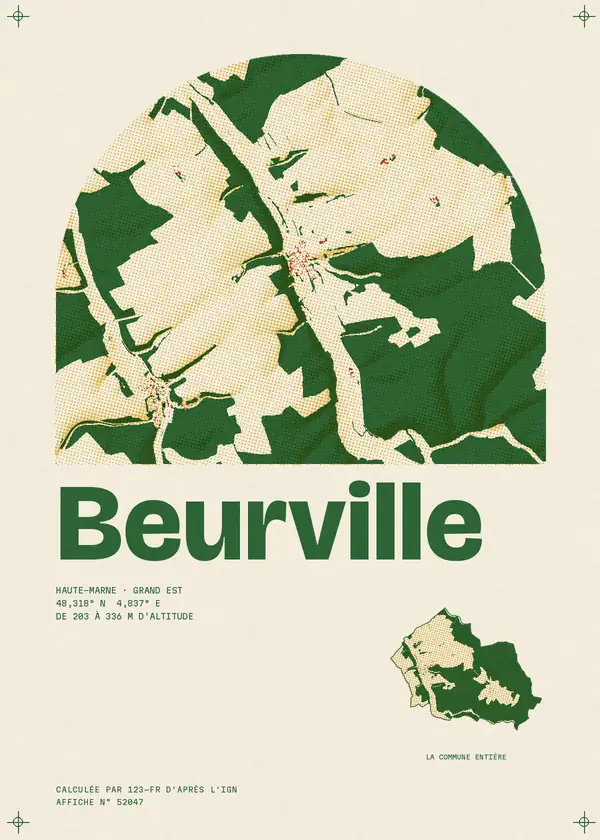 Affiche de Beurville, calculée par 123-fr d'après l'IGN