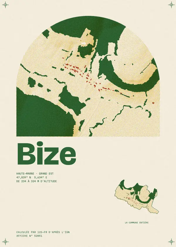 Affiche de Bize, calculée par 123-fr d'après l'IGN