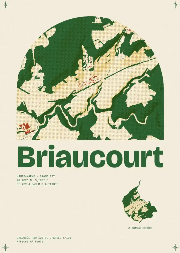 Affiche de Briaucourt, calculée par 123-fr d'après l'IGN