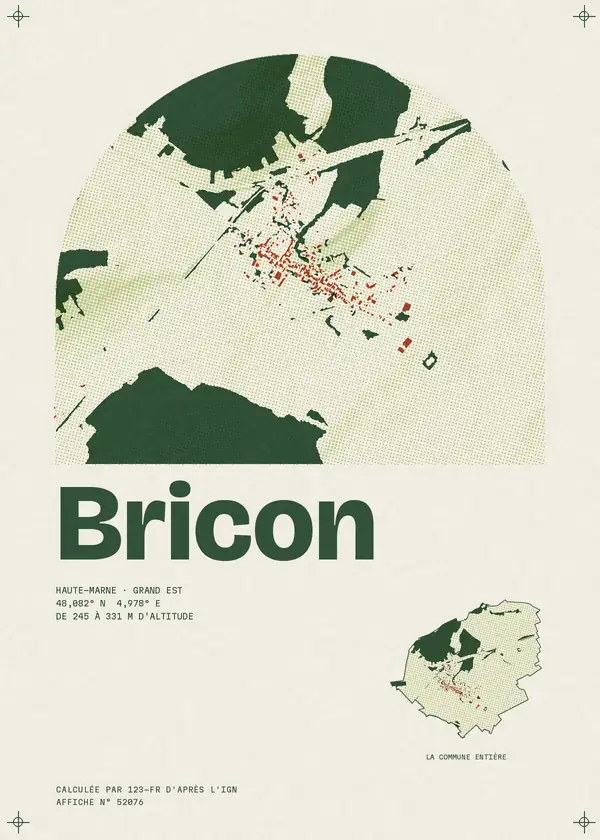 Affiche de Bricon, calculée par 123-fr d'après l'IGN