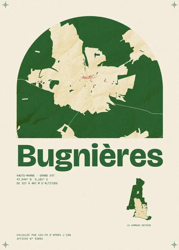 Affiche de Bugnières, calculée par 123-fr d'après l'IGN