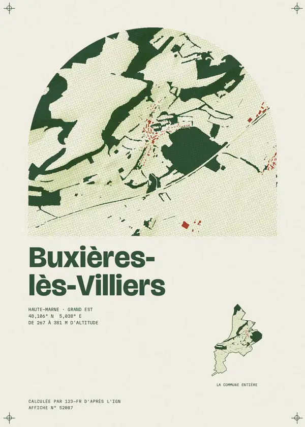 Affiche de Buxières-lès-Villiers, calculée par 123-fr d'après l'IGN