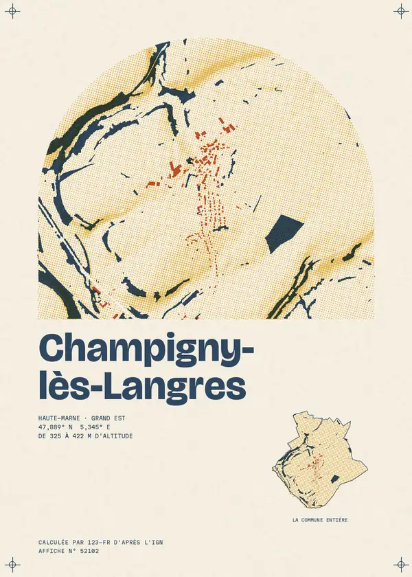 Affiche de Champigny-lès-Langres, calculée par 123-fr d'après l'IGN