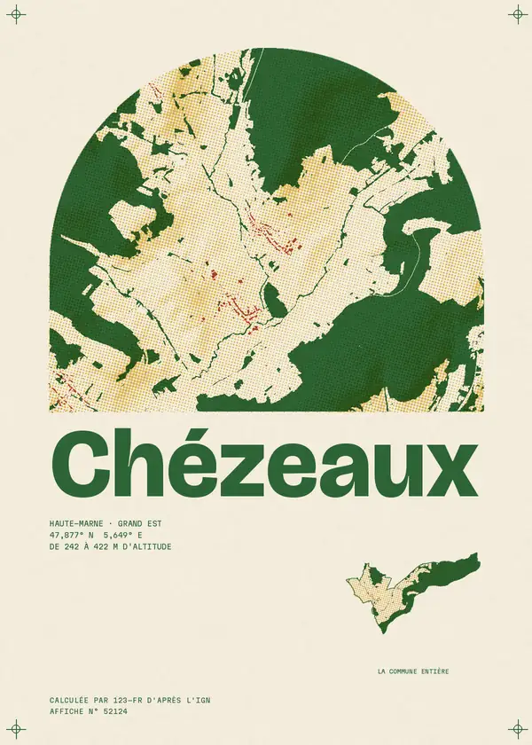 Affiche de Chézeaux, calculée par 123-fr d'après l'IGN