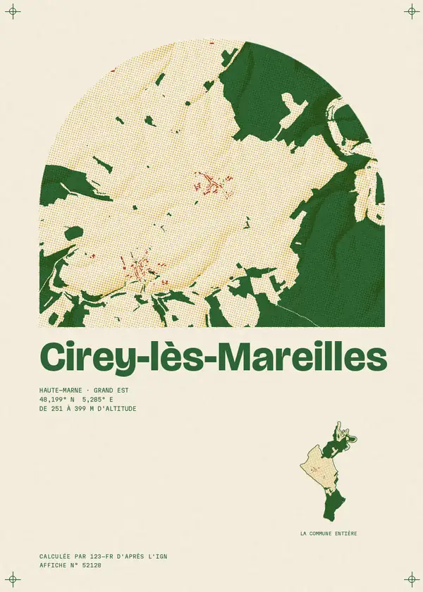 Affiche de Cirey-lès-Mareilles, calculée par 123-fr d'après l'IGN