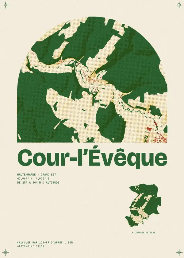 Affiche de Cour-l'Évêque, calculée par 123-fr d'après l'IGN