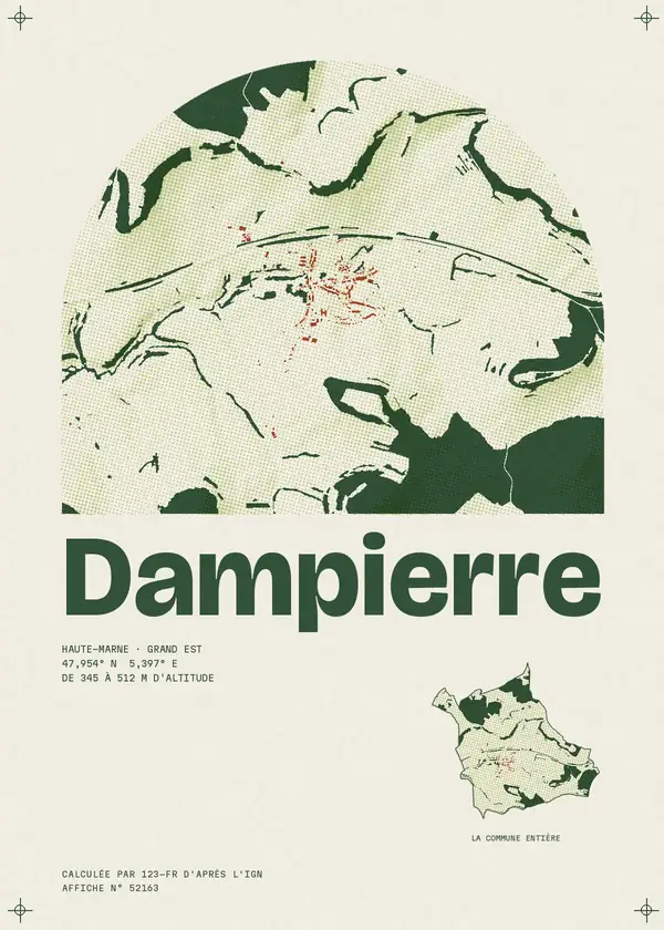 Affiche de Dampierre, calculée par 123-fr d'après l'IGN