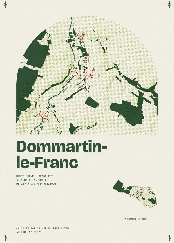 Affiche de Dommartin-le-Franc, calculée par 123-fr d'après l'IGN