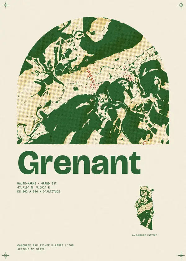 Affiche de Grenant, calculée par 123-fr d'après l'IGN