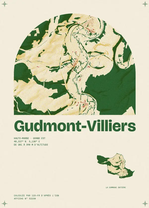 Affiche de Gudmont-Villiers, calculée par 123-fr d'après l'IGN