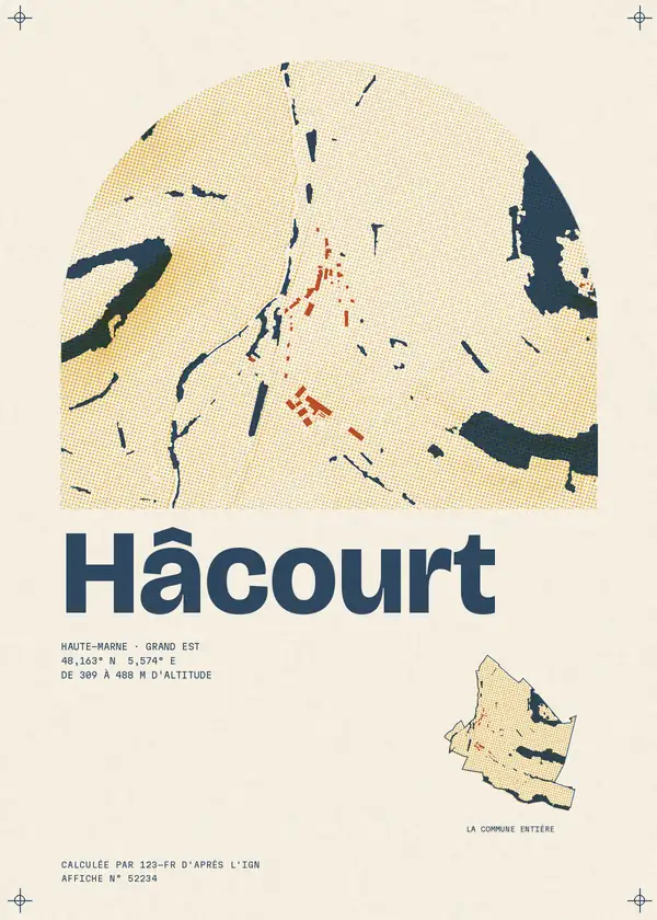 Affiche de Hâcourt, calculée par 123-fr d'après l'IGN