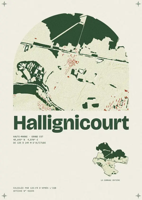 Affiche de Hallignicourt, calculée par 123-fr d'après l'IGN