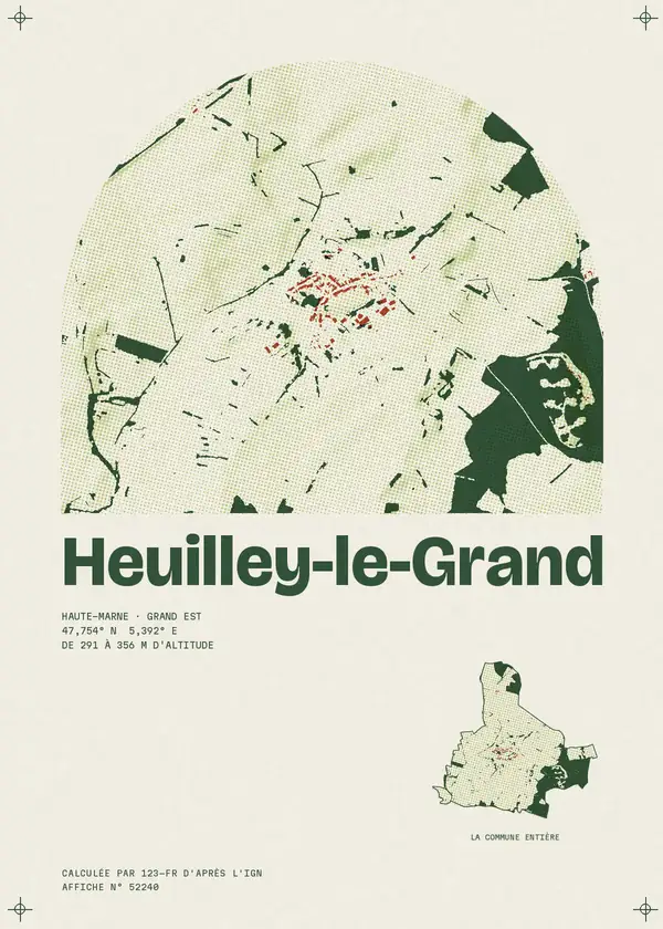 Affiche de Heuilley-le-Grand, calculée d'après l'IGN