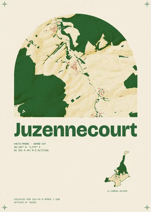Affiche de Juzennecourt, calculée par 123-fr d'après l'IGN