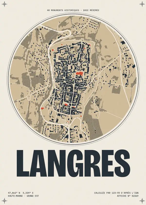 Affiche de Langres, calculée par 123-fr d'après l'IGN