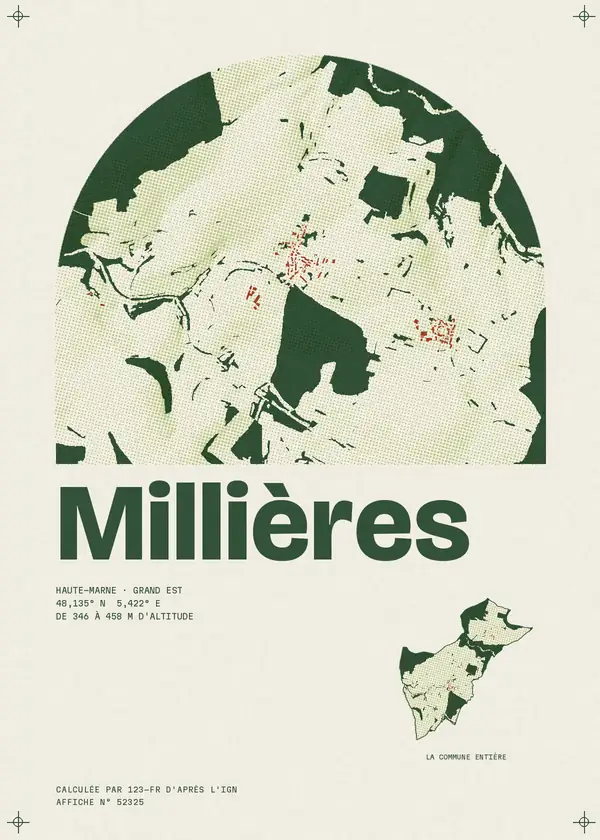 Affiche de Millières, calculée par 123-fr d'après l'IGN