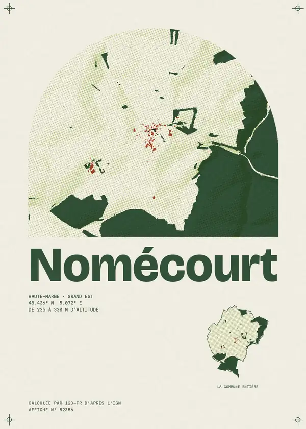Affiche de Nomécourt, calculée d'après l'IGN