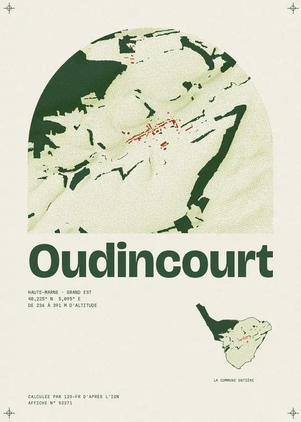 Affiche de Oudincourt, calculée par 123-fr d'après l'IGN