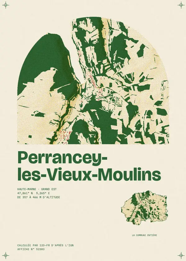 Affiche de Perrancey-les-Vieux-Moulins, calculée d'après l'IGN