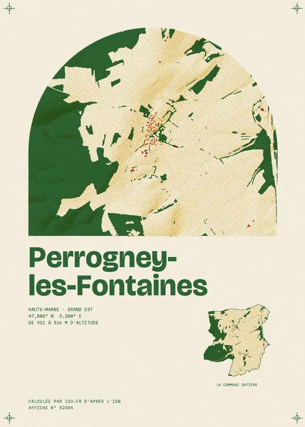 Affiche de Perrogney-les-Fontaines, calculée par 123-fr d'après l'IGN