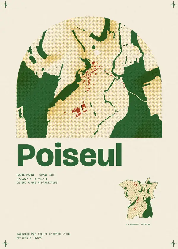 Affiche de Poiseul, calculée par 123-fr d'après l'IGN