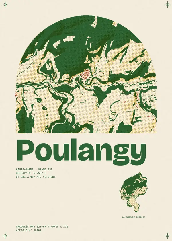 Affiche de Poulangy, calculée par 123-fr d'après l'IGN