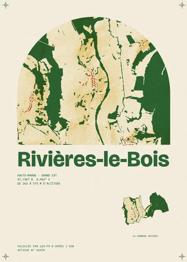 Affiche de Rivières-le-Bois, calculée d'après l'IGN