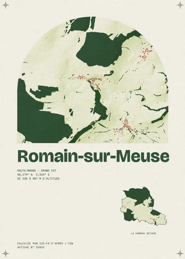 Affiche de Romain-sur-Meuse, calculée par 123-fr d'après l'IGN