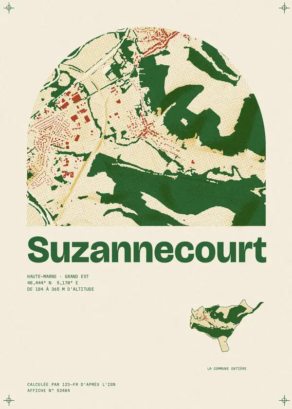 Affiche de Suzannecourt, calculée par 123-fr d'après l'IGN