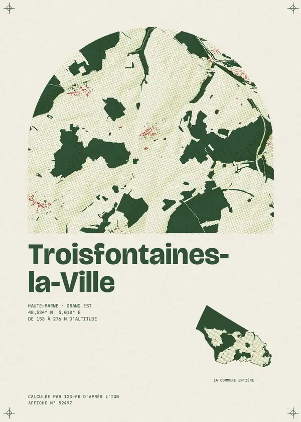 Affiche de Troisfontaines-la-Ville, calculée par 123-fr d'après l'IGN