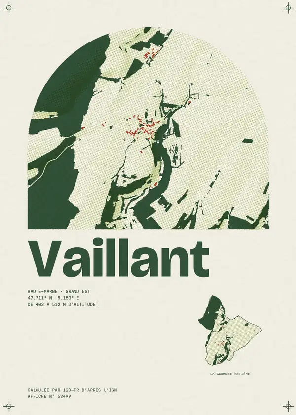 Affiche de Vaillant, calculée par 123-fr d'après l'IGN