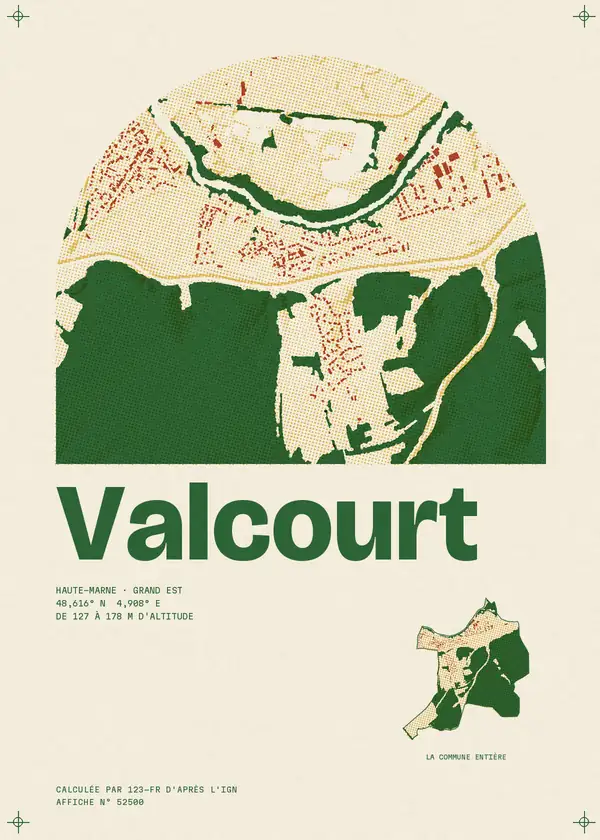 Affiche de Valcourt, calculée par 123-fr d'après l'IGN