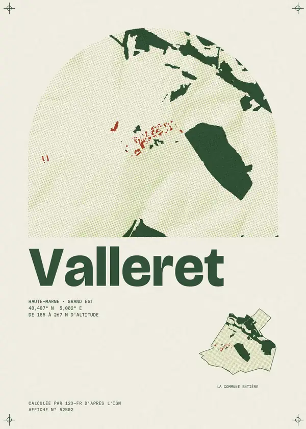 Affiche de Valleret, calculée par 123-fr d'après l'IGN