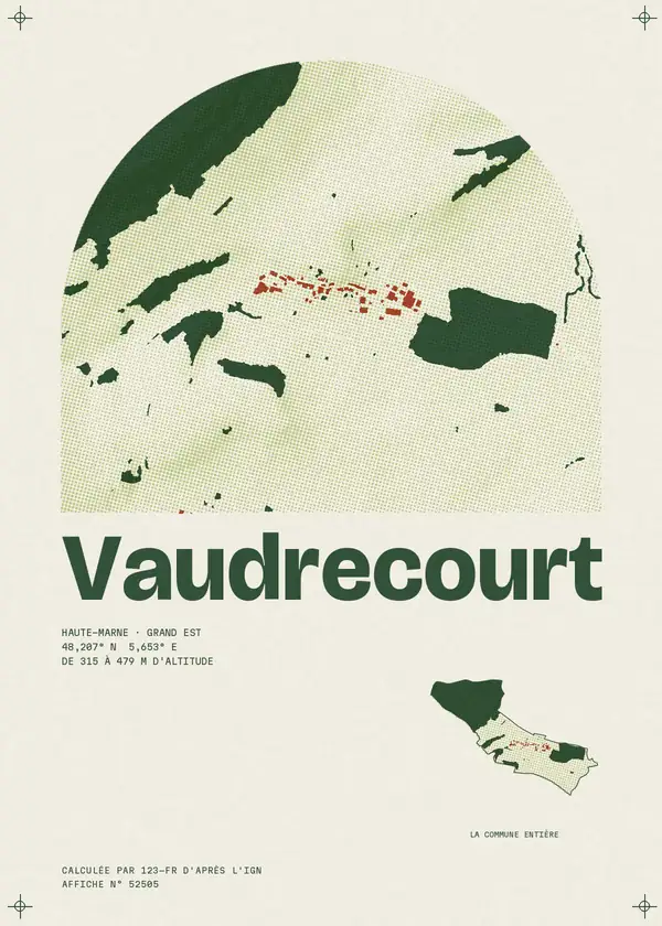 Affiche de Vaudrecourt, calculée par 123-fr d'après l'IGN