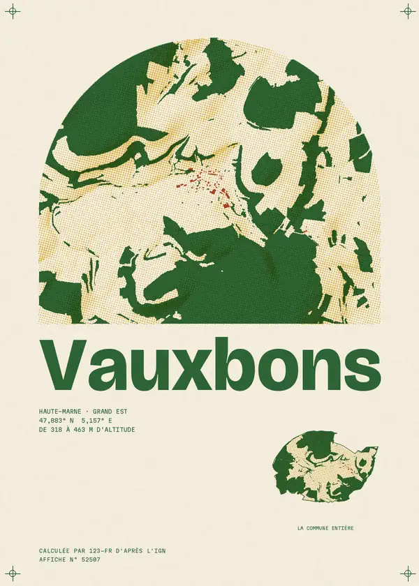 Affiche de Vauxbons, calculée par 123-fr d'après l'IGN