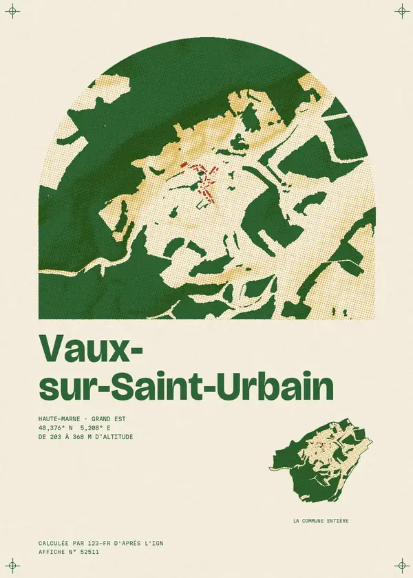 Affiche de Vaux-sur-Saint-Urbain, calculée par 123-fr d'après l'IGN