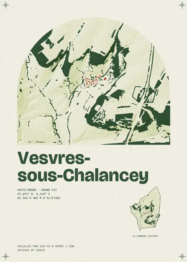 Affiche de Vesvres-sous-Chalancey, calculée par 123-fr d'après l'IGN
