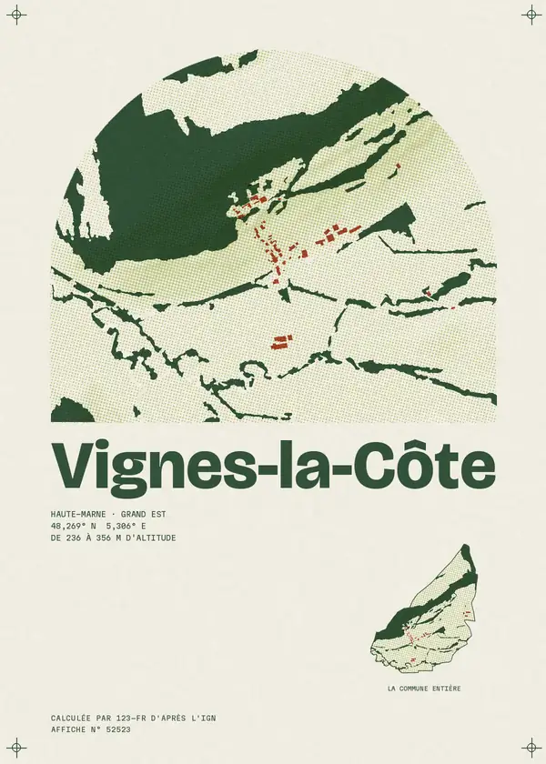 Affiche de Vignes-la-Côte, calculée par 123-fr d'après l'IGN