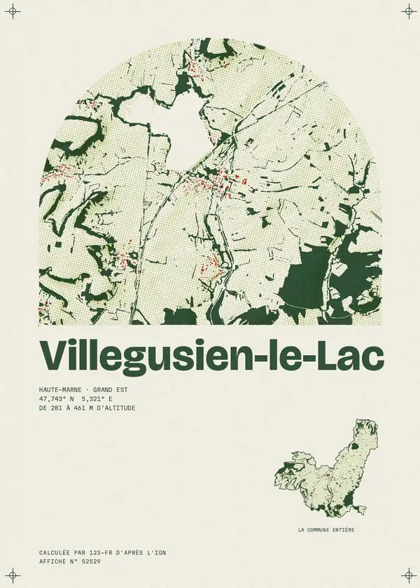 Affiche de Villegusien-le-Lac, calculée par 123-fr d'après l'IGN